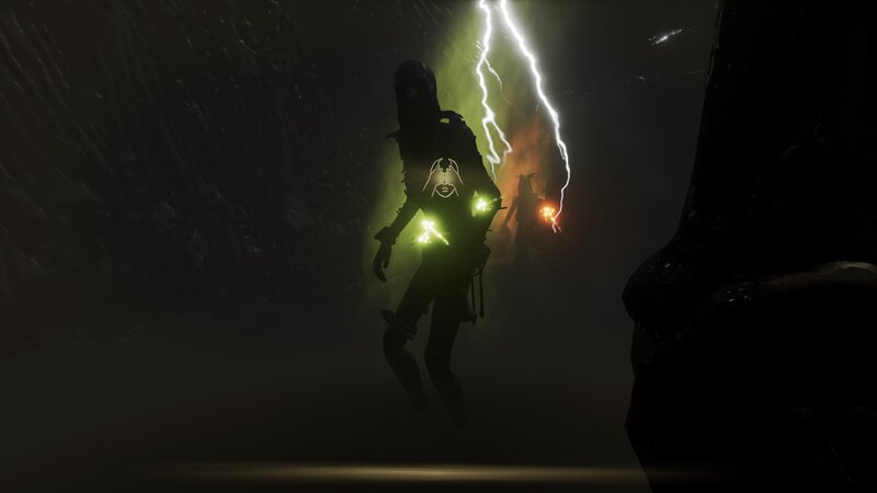 Silhouetted Figures in Cave — Black, Dark