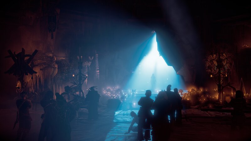 Silhouetted Figures in Cave — Black, Dramatic