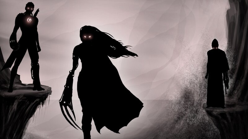 Silhouetted Figures in Cave — Black