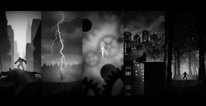 Silhouetted Figures in City — Black, Dramatic, Night