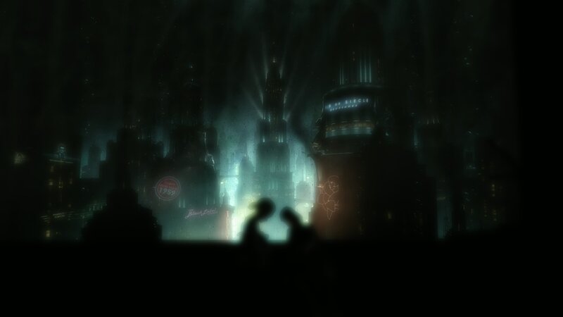 Silhouetted Figures in City