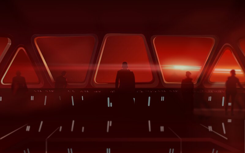 Silhouetted Figures in Cockpit