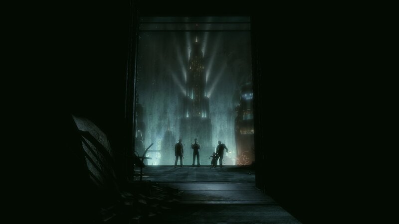 Silhouetted Figures in Corridor — Black