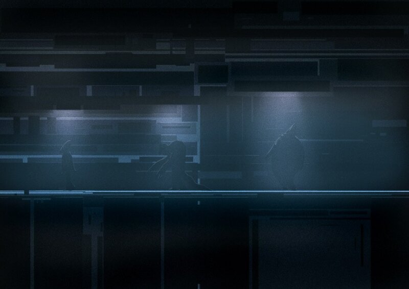 Silhouetted Figures in Dark Room — Black, Night