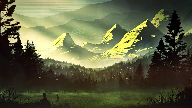Silhouetted Figures in Field — Green
