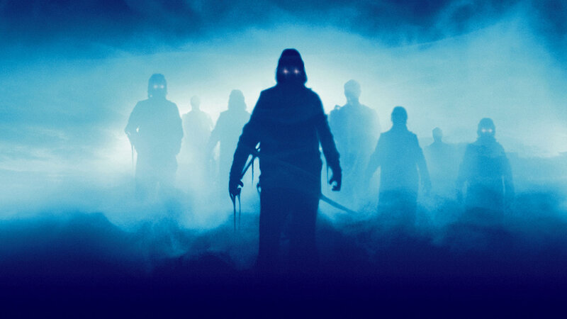 Silhouetted Figures in Fog — Blue