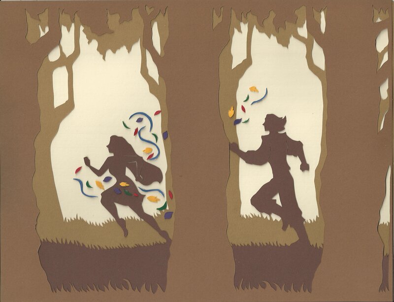 Silhouetted Figures in Forest — Brown