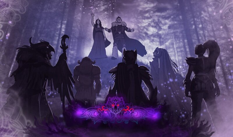 Silhouetted Figures in Forest — Purple