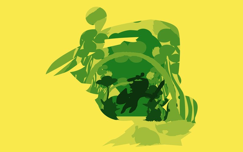 Silhouetted Figures in Forest — Yellow