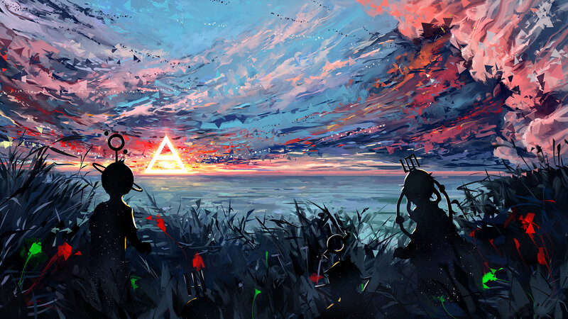 Silhouetted Figures in Grass
