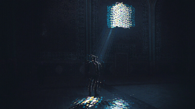 Silhouetted Figures in Hall — Black