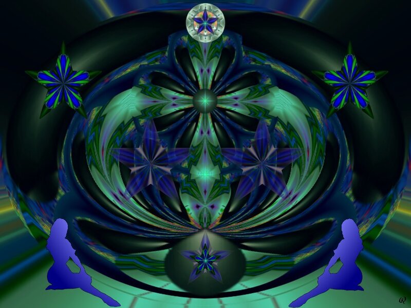 Silhouetted Figures in Mandala — Blue