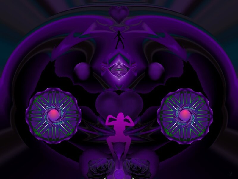 Silhouetted Figures in Purple