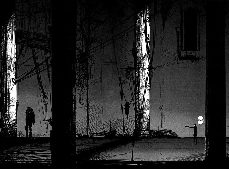 Silhouetted Figures in Ruin
