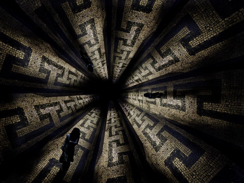 Silhouetted Figures in Tunnel — Black