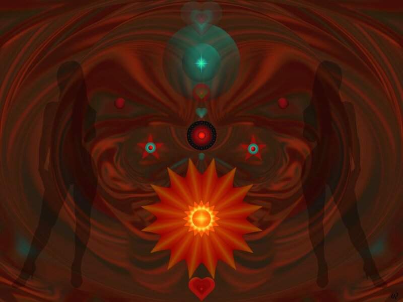 Silhouetted Figures in Vortex — Red
