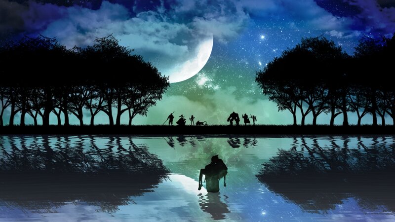 Silhouetted Figures in Water — Blue