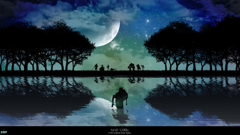 Silhouetted Figures in Water