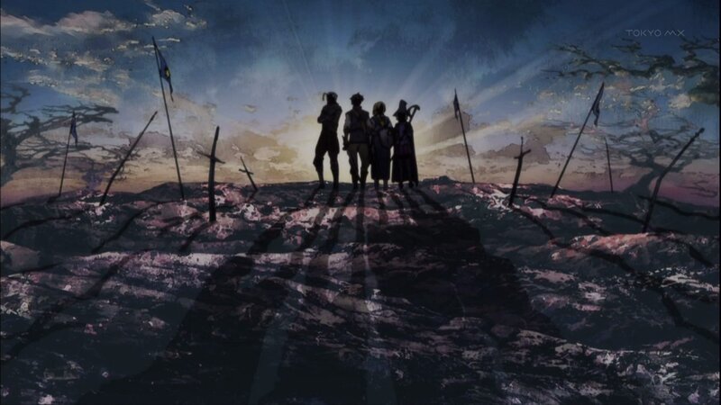 silhouetted figures on a battlefield