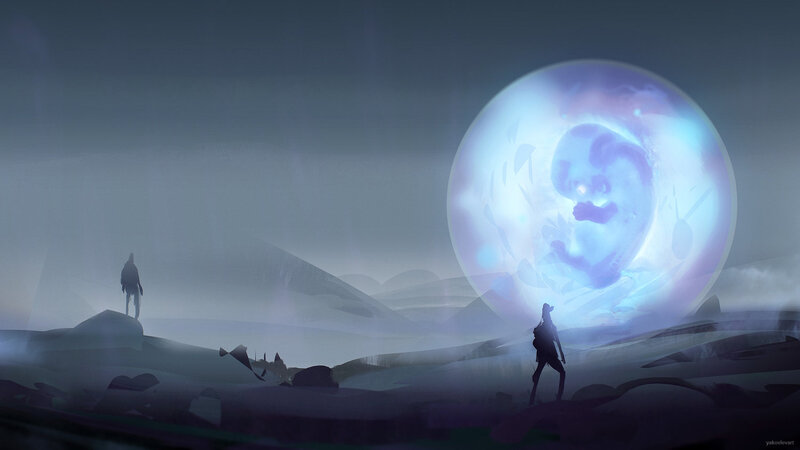 Silhouetted Figures on Alien Planet — Blue