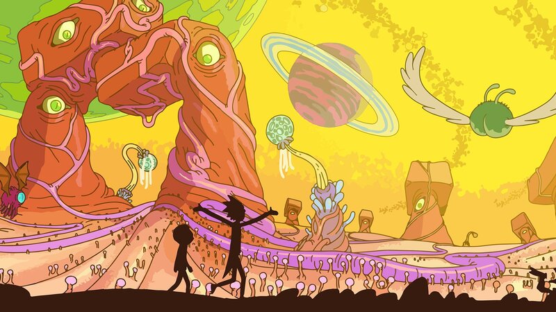 Silhouetted Figures on Alien Planet