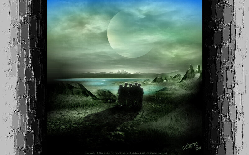 Silhouetted Figures on Alien Shore