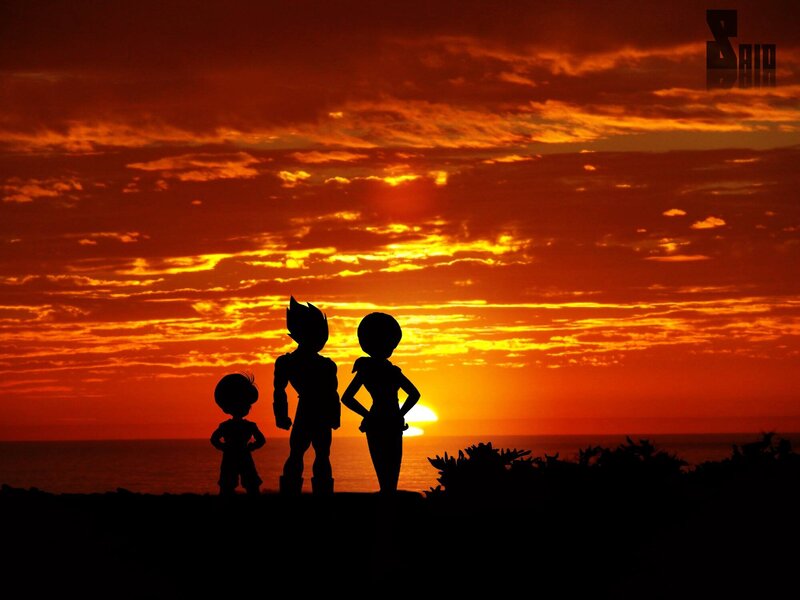Silhouetted Figures on Beach — Orange, Dramatic