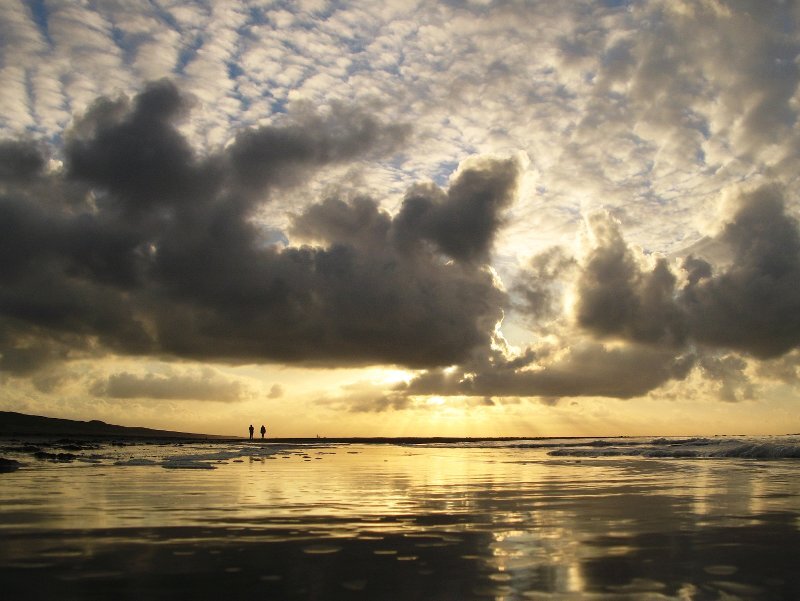 Silhouetted Figures on Beach — Yellow