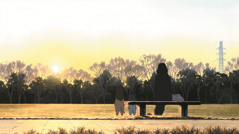 Silhouetted Figures on Bench