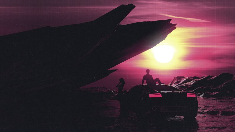 Silhouetted Figures on Car