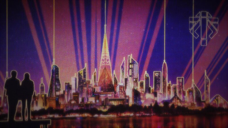 Silhouetted Figures on Cityscape