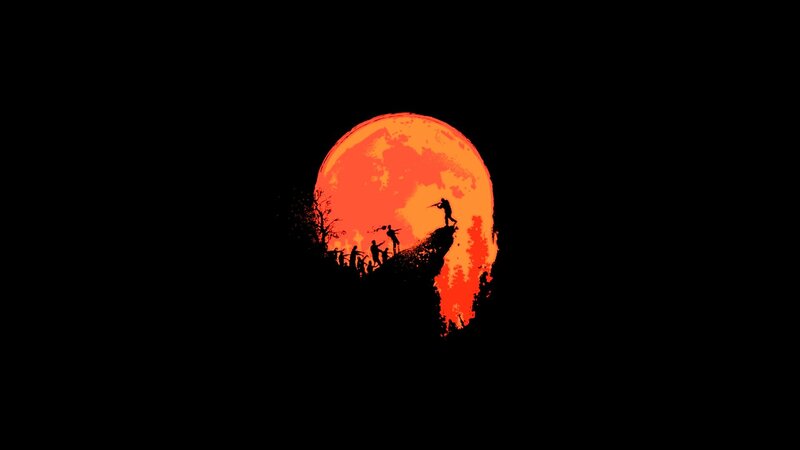 Silhouetted Figures on Cliff — Black, Dramatic