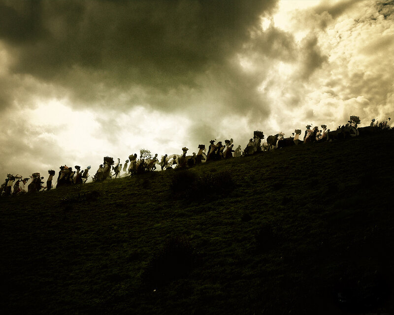 Silhouetted Figures on Hill — Green