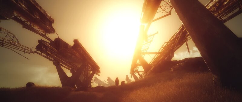 Silhouetted Figures on Hill — Orange, Dramatic, Sunset, 3d Render