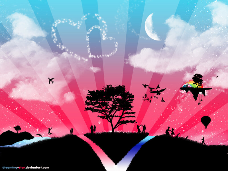 Silhouetted Figures on Hills — Pink