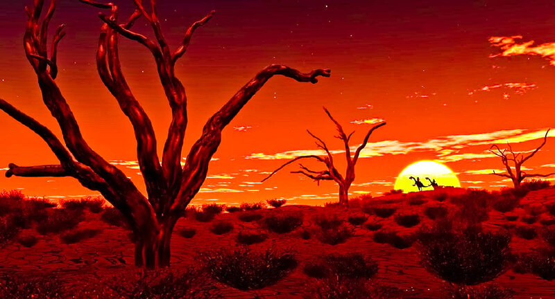 Silhouetted Figures on Horseback