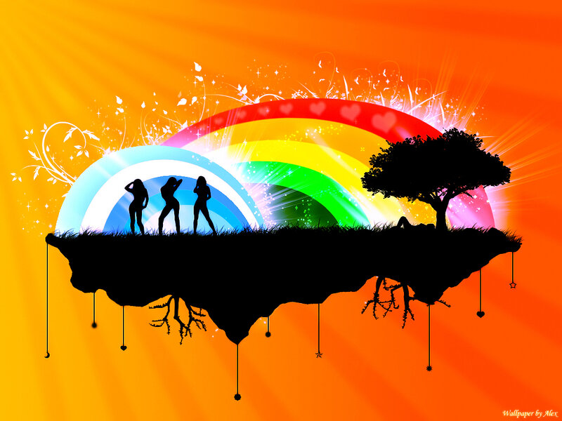Silhouetted Figures on Island — Orange, Vibrant