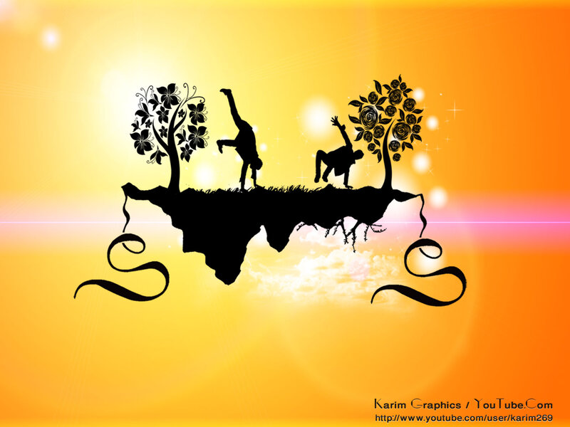 Silhouetted Figures on Island