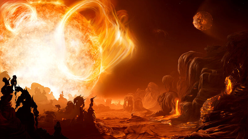 Silhouetted Figures on Lava Planet
