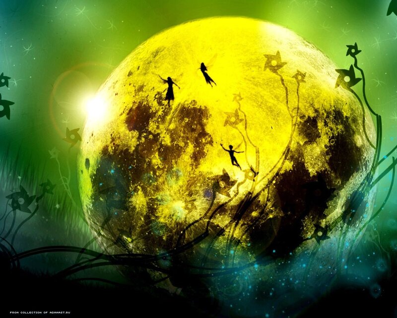 Silhouetted Figures on Moon