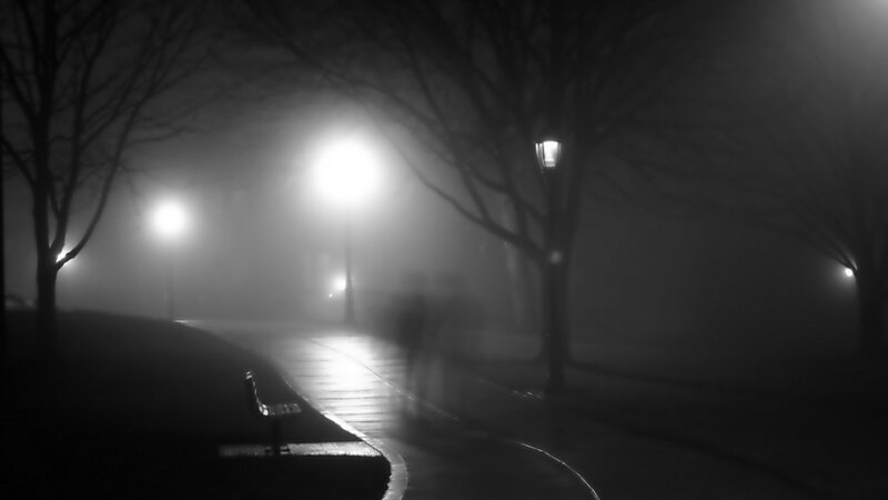 Silhouetted Figures on Path