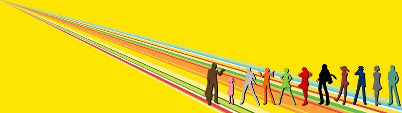 Silhouetted Figures on Rainbow Path