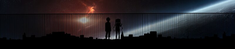 Silhouetted Figures on Rooftop — Black