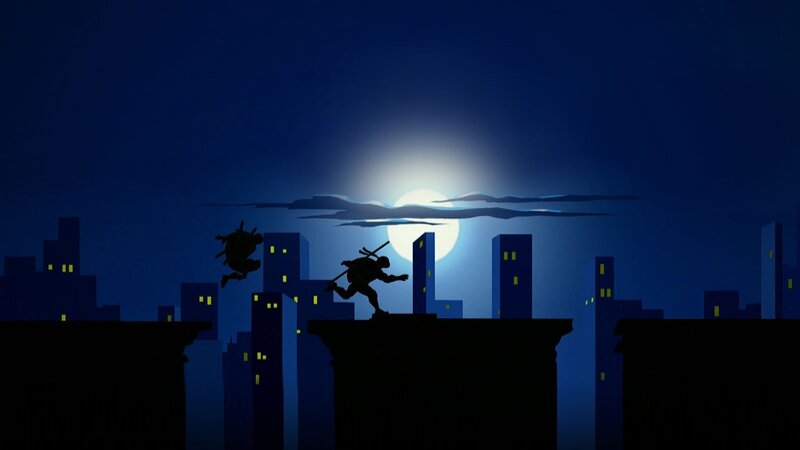 Silhouetted Figures on Rooftops — Blue, Dramatic