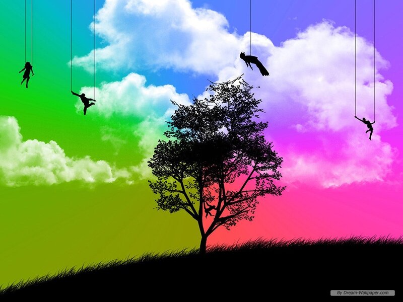 Silhouetted Figures on Ropes