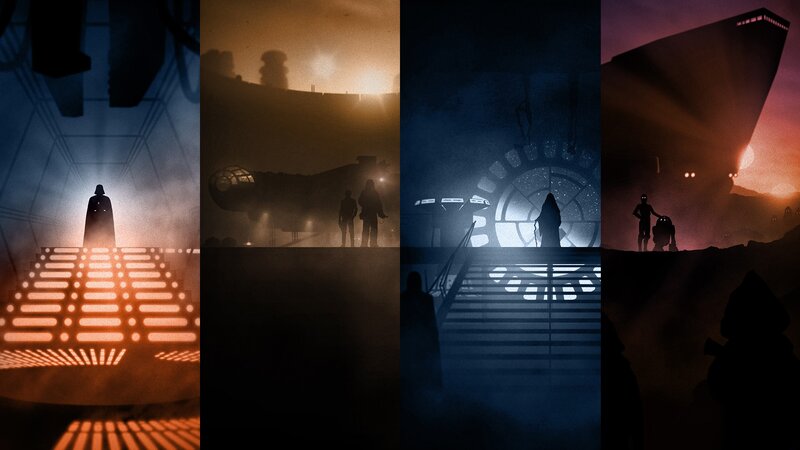 Silhouetted Figures on Stairs