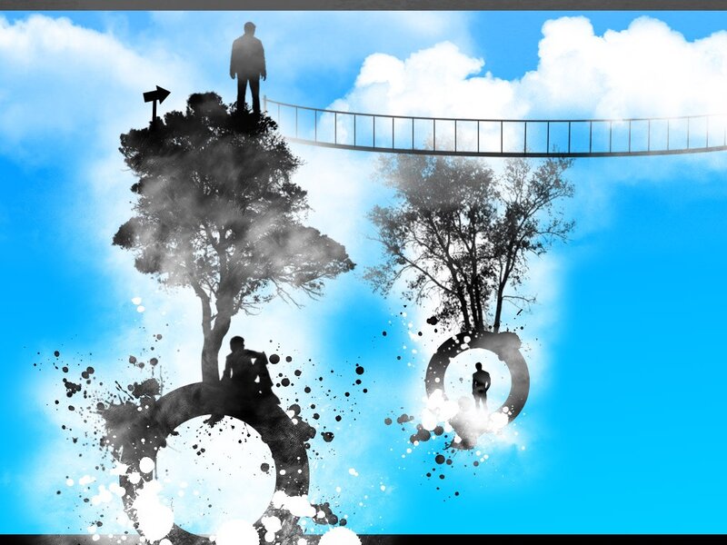 Silhouetted Figures on Trees