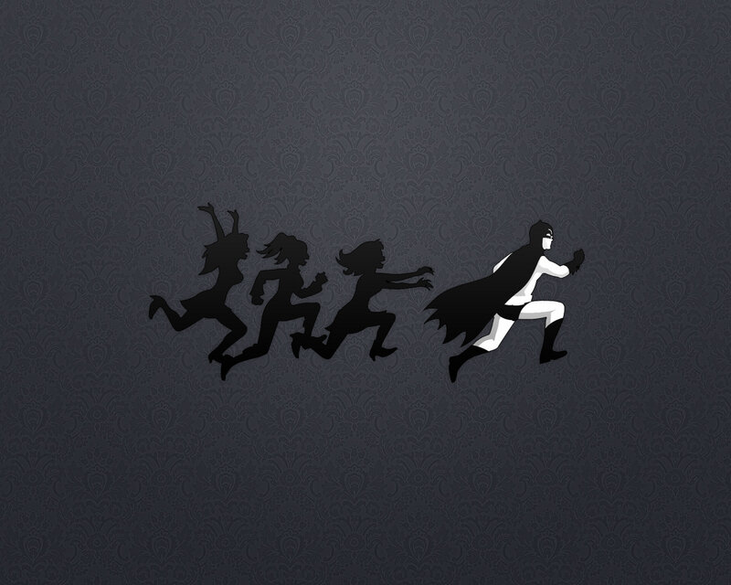 Silhouetted Figures Running — Black, Dramatic