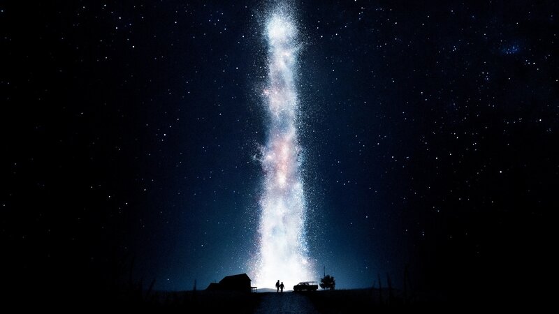 Silhouetted Figures under Galaxy — Black