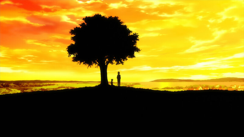 Silhouetted Figures under Tree — Orange